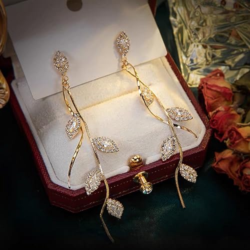 Crystal Wedding Earrings for Bridal Bridesmaid ，Bride Drop Earrings Gold Chandelier Dangle Earrings for Women， Cubic Zirconia Rhinestone Dangling Earrings Prom Party Jewelry Gifts