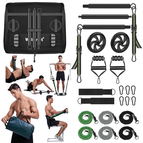 WeluvFit Home Gym Equipment - Portable Multi-Functional Core Strength Training / All in 1 Handbag at Home Gym | Pilates Bar Kit with Resistance Bands | Removable Abs & Adjustable Straps |for Travel