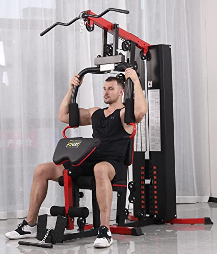 Signature Fitness Multifunctional Home Gym System Workout Station with Leg Extension and Preacher Curl, 122.5LB Weight Stack, Multiple Options, Multiple Packages