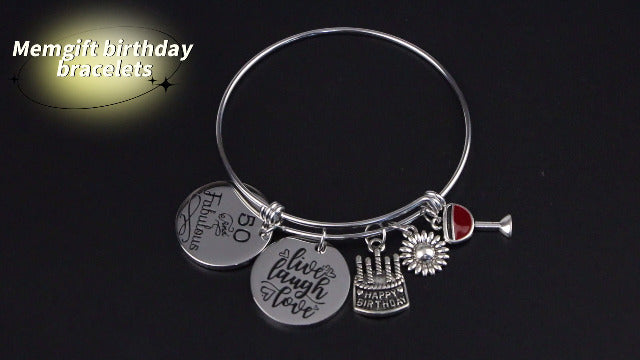Memgift Birthday Gifts for Women 13th 16th 18th 21st 30 40 50 60 65 70 80 90 Fabulous Live Laugh Love Cake Charms Expandable Bracelet Gift Jewelry for Her