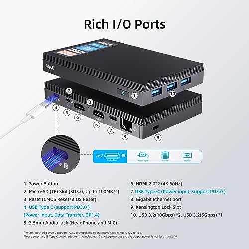 MeLE Quieter3C Fanless Mini PC. Windows 11 Pro Celeron N5105 16GB 512GB, Micro Computer Full Function Type C PD3.0, Small Form Factor Desktop WiFi6 Ethernet PXE Unlock BIOS Industrial Office Media
