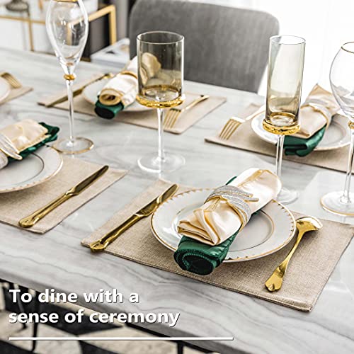 Home Brilliant Placemats Set of 4 Heat Resistant Dining Table Place Mats Plate Mat Cloth Placemats Summer Kitchen Table Mats Indoor Outdoor, Light Linen