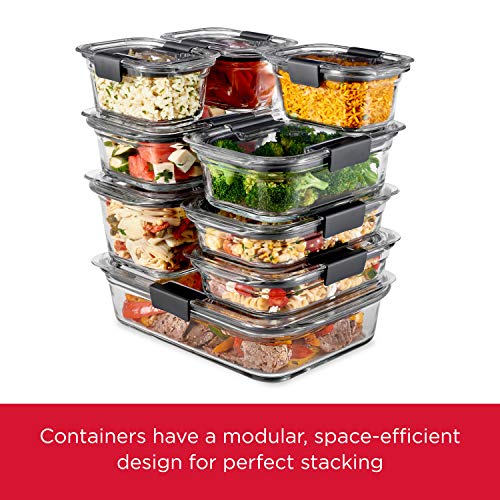 Rubbermaid Brilliance Glass Storage Food Containers with Lids (18 Pieces Total), Set of 9 (Varied Sizes), Clear, 9 Count