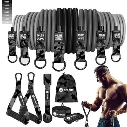 7-in-1 Resistance Band Set with Door Anchor: 350/420 lbs - Complete Exercise Equipment for Home | Diverse Workout Equipment Home Gym | Ideal for Strength Training & Fitness