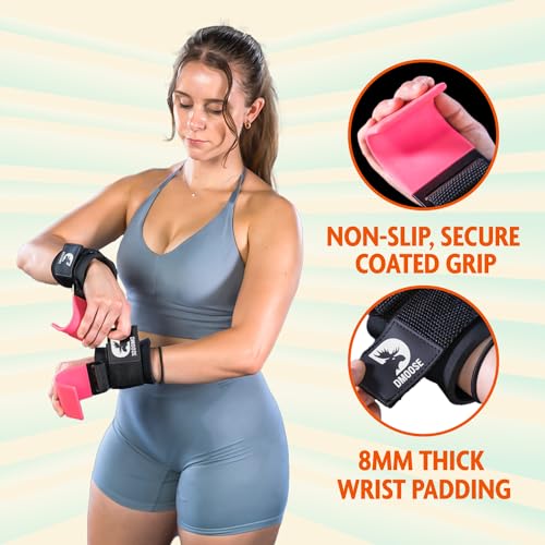 DMoose Fitness Weight Lifting Hooks (Pair), Hand Grip Support Wrist Straps for Men and Women, 8 mm Thick Padded Neoprene, Deadlift, Powerlifting, Pull up bar, Liftups, Shrugs