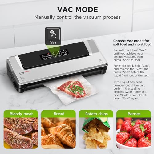 Bonsenkitchen Vacuum Sealer Machine, Fast-Compact Food Sealer, Globefish Technology for High-Speed Continuous Working, Multi-Functional Food Vacuum Sealer with Vacuum Bags & Accessory Hose, Silver