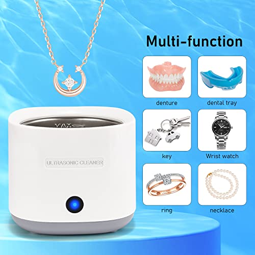 Ultrasonic Cleaner for Dentures, Aligner, Retainer, Whitening Trays, Night Dental Mouth Guard, Toothbrush Head, Ultrasonic Cleaner Machine for All Dental Appliances, Jewelry, Diamonds (White)