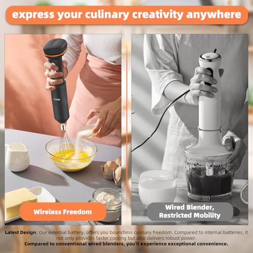 Ritus Cordless Immersion Blender, 5 in 1 Portable Hand Blender Heavy Duty Motor, Variable Speed Handheld Blender Stainless Steel Blade With 700ml Mixing Beaker, 500ml Chopper, Whisk and Milk Frother