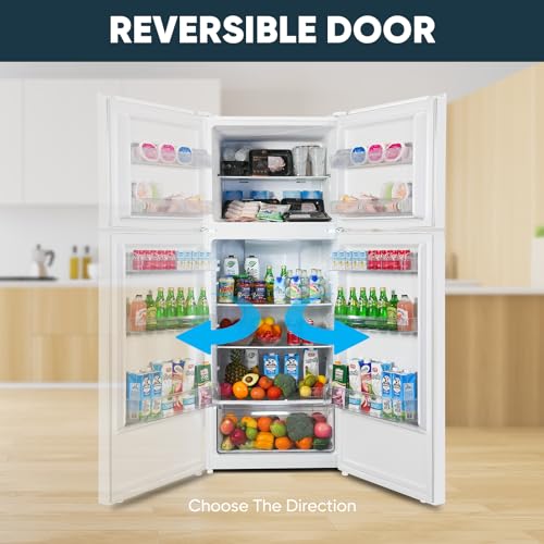 Upstreman 14.7 Cu.Ft. Double Door Fridge in White Steel with Large Capacity Top Freezer, Frost Free, Adjustable Thermostat Control, Fingerprint-resistant,Reversible Door Swing, ENERGY STAR