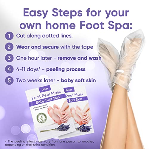 Foot Peel Mask (2 Pairs) - for Baby Soft Skin Remove Dead Skin, Dry, Cracked Feet & Callus, Spa, Made with Aloe Vera Extract Women and Men Peeling Exfoliating, Lavender