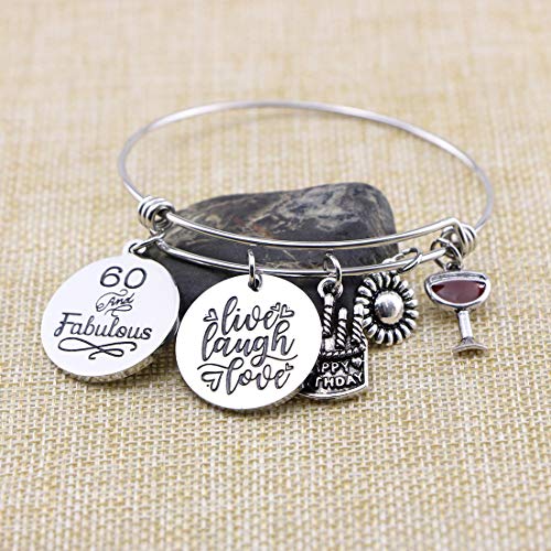 Memgift Birthday Gifts for Women 13th 16th 18th 21st 30 40 50 60 65 70 80 90 Fabulous Live Laugh Love Cake Charms Expandable Bracelet Gift Jewelry for Her