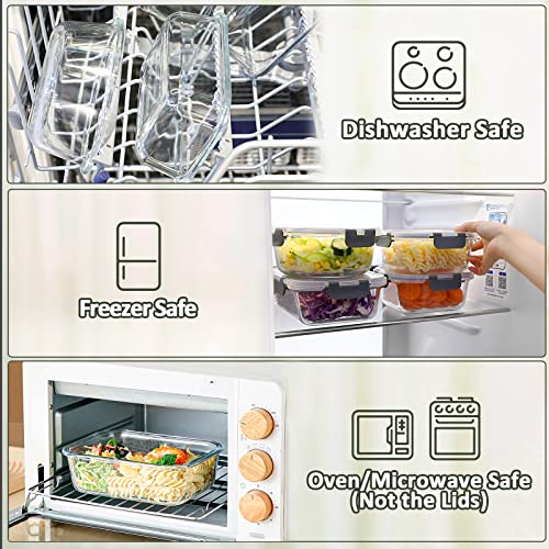 [10-Pack] Glass Meal Prep Containers with Lids-MCIRCO Food Storage Containers with Snap Locking Lids, Airtight Lunch Containers, Microwave, Oven, Freezer and Dishwasher