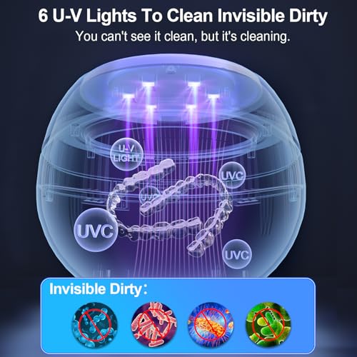 Ultrasonic Retainer Cleaner,45000Hz Professional Ultrasonic Cleaner Machine with U-V Lights,Ultrasonic Jewelry Cleaner with Touch Control & 4 Cleaning Modes for Jewelry and All Dental Appliances