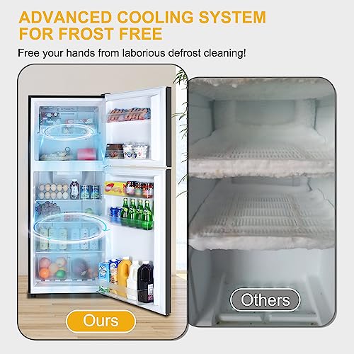 Frestec 12.1 CU' Refrigerator with Freezer, Apartment Size Refrigerator Top Freezer, 2 Door Fridge with Adjustable Thermostat Control, Freestanding, Door Swing, Black (FR 1202 BK)