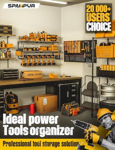 Power Tool Organizer for Tool Storage, Drill Holder Wall Mount with Charging Station, Tool Holder and Storage Rack for Garage Organization, Heavy Duty Metal Tool Shelf with Battery Holder