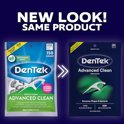 DenTek Triple Clean Advanced Clean Floss Picks, No Break & No Shred Floss, 150 Count