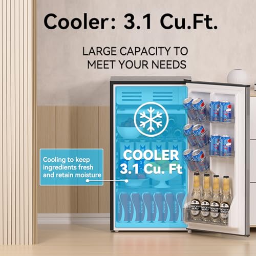 Frestec 3.1 Cu. Ft. Mini Fridge with Freezer, Small Refrigerator, Mini Fridge for Bedroom, Single Door Compact, Energy Saving, Low Noise, Mini Fridge for Office