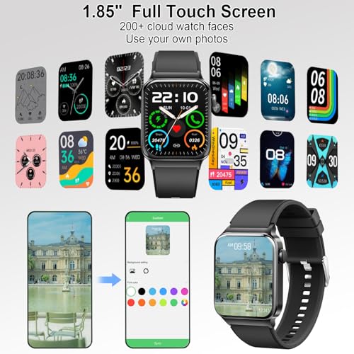Smart Watch for Men Women, 1.85" Smartwatch (Answer/Make Call), IP68 Waterproof Fitness Tracker, 100+ Sport Modes, Heart Rate Monitor, Sleep Monitor, Pedometer, Smartwatches for Android iOS, Black