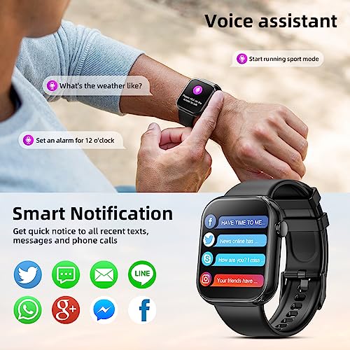 Hwagol Smart Watch (Answer/Make Call), 2024 Newest 1.85 Inch Fitness Tracker, Heart Rate/Sleep Monitor/Pedometer/Calories, Multiple Sports Modes, Women's Men's Fitness Watch for Android iPhone（Black）