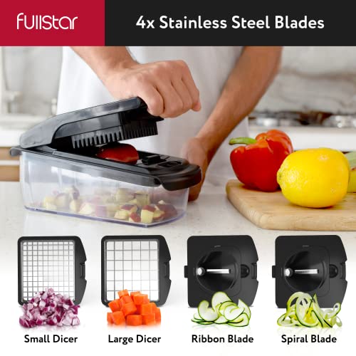 Fullstar Vegetable Chopper, Cheese Slicer, Food Chopper, Veggie Chopper, Onion Chopper, Vegetable Chopper with Container, Mandoline Slicer & Cheese Grater (11 in 1 - Black)