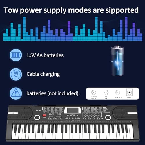 61 key keyboard piano, Electronic Digital Piano with Built-In Speaker Microphone, Sheet Stand and Power Supply, Portable piano Keyboard Gift Teaching for Beginners