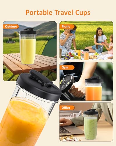 Smoothie Blender, 850 W Compact Personal Blender, Juice Blender Set Frozen Drinks, Shake, Sauces & More, 2 * 20 Oz To-Go Cups, 2*Spout-Lids, Silver