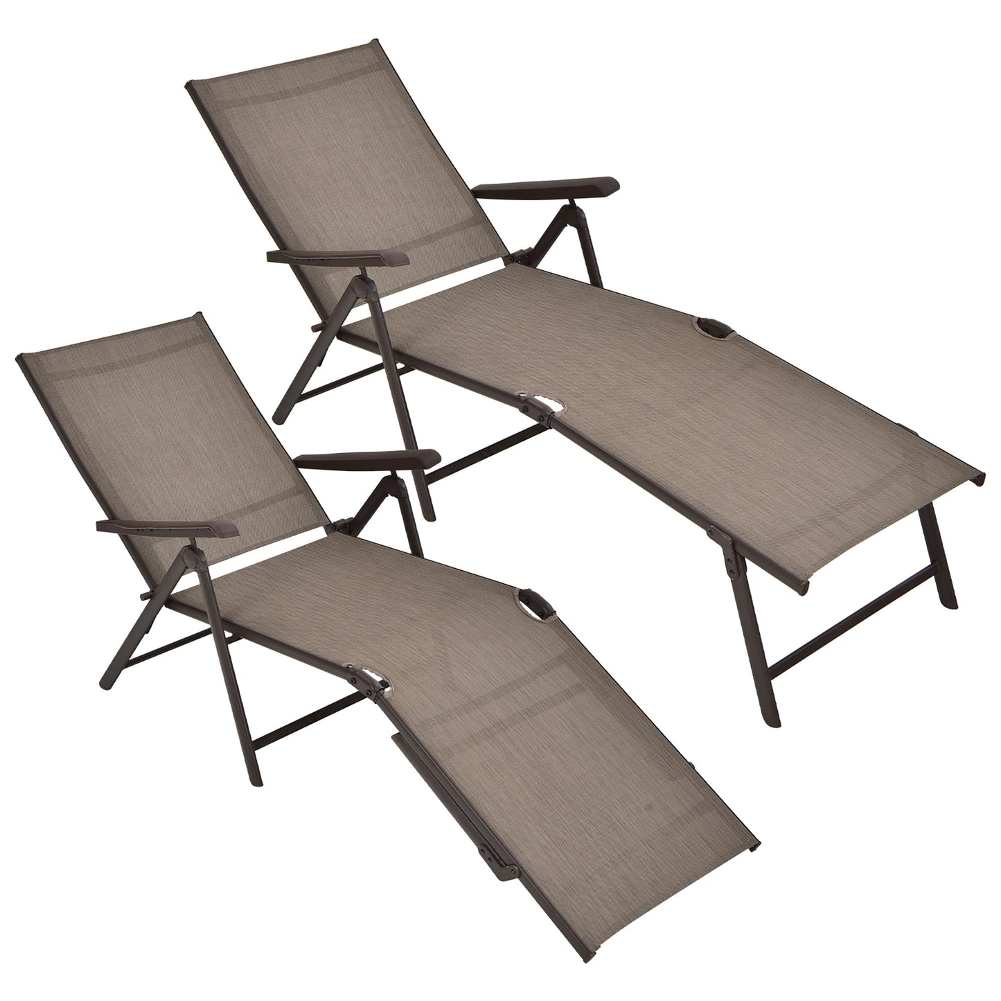 Gymax Set of 2 Outdoor Adjustable Chaise Lounge Chair Patio Folding Recliner Lounge Brown