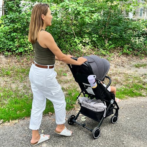 Lightweight Baby Stroller, Compact Travel Stroller with Cup Holder & Sleep Shade, Oversize Basket, One Hand Easy Foldable Stroller for Airplane Travel and More