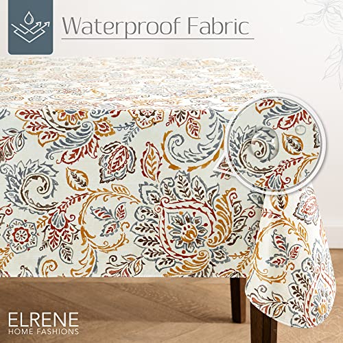 Elrene Home Fashions Ava Floral Jacobean Water- and Stain-Resistant Vinyl Tablecloth with Flannel Backing, 52 Inches X 70 Inches, Rectangle