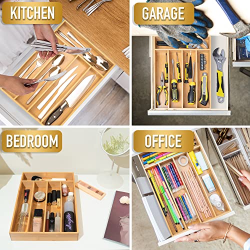 Silverware Organizer Kitchen Drawer Organizer Utensil Organizer Bamboo Silverware Holder Cutlery Organizer in Drawer Flatware Organizer Tray(5 slots, Natural