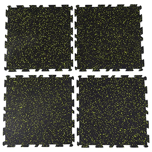 1" Thick 10.76 Sq Ft Rubber Top High Density 4Pcs Exercise Gym Mats, Interlocking Puzzle Floor Tiles for Home Gym Heavy Workout Equipment Flooring, 19.68 * 19.68inch