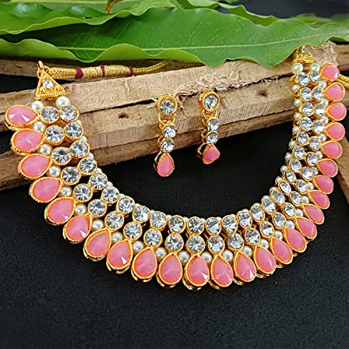 Efulgenz Indian Jewelry Sets for Women Bollywood Jewelry Indian Jewelry Cubic Zirconia CZ Crystal Choker Necklace Drop Earrings Set for Women