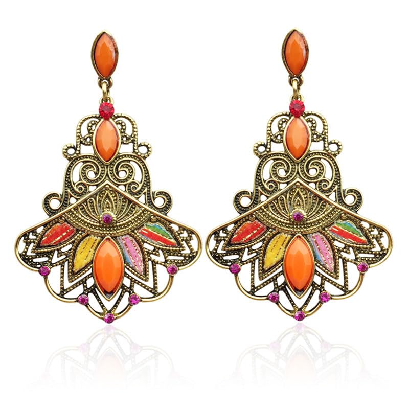 YAZILIND Chunky Necklace Earrings Women's Bohemian Chain Tribal Jewelry Set Handmade Geometric Charm Bib Choker Necklaces