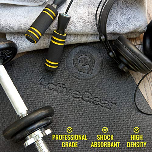 ActiveGear Large Exercise Mat 8 x 6 ft 7mm Thick Premium Ultra-Durable Non-Slip Rubber Workout Mat for Home Gym Flooring | Ideal for Cardio, Fitness, Plyo | Bonus Jump Rope and Storage Bag Included