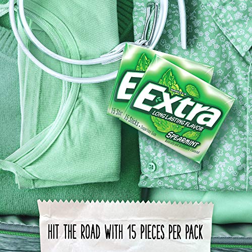 EXTRA Spearmint Sugarfree Chewing Gum, 15 Pieces (Pack of 10)