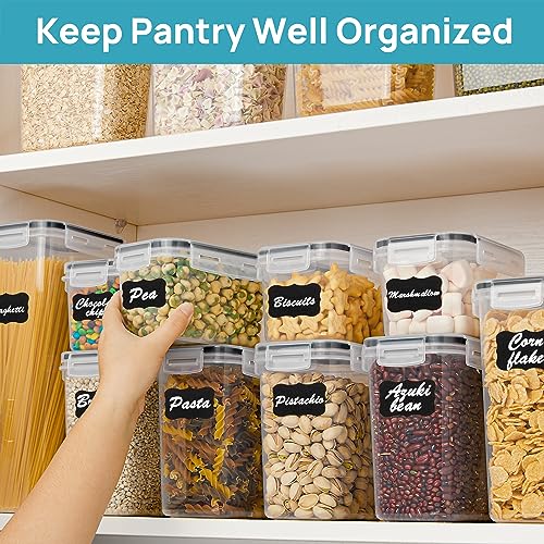 Vtopmart Airtight Food Storage Containers Set with Lids, 15pcs BPA Free Plastic Dry Food Canisters for Kitchen Pantry Organization and Storage, Dishwasher safe,Include 24 Labels, Black
