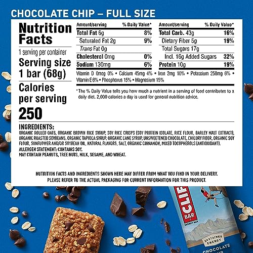 CLIF BAR - Chocolate Chip - Full Size and Mini Energy Bars - Made with Organic Oats - Non-GMO - Plant Based - 2.4 oz. and 0.99 oz. (20 Count)
