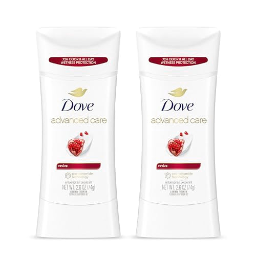 Dove Advanced Care Antiperspirant Deodorant Stick Revive Twin Pack to help skin barrier repair after shaving by boosting skin's ceramide levels 72 hour odor control and all-day sweat protection 2.6 oz