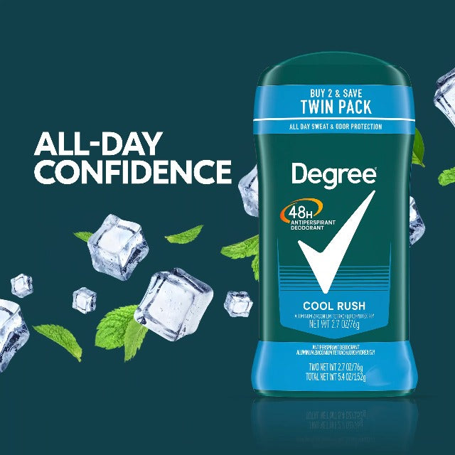 Degree Men Original Antiperspirant Deodorant for Men, Pack of 2, 48-Hour Sweat and Odor Protection, Cool Rush 2.7 oz