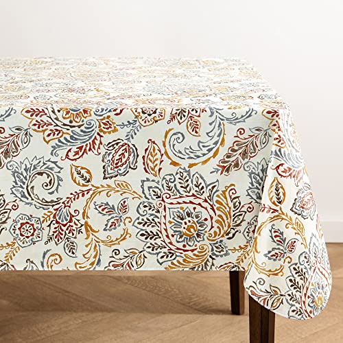 Elrene Home Fashions Ava Floral Jacobean Water- and Stain-Resistant Vinyl Tablecloth with Flannel Backing, 52 Inches X 70 Inches, Rectangle