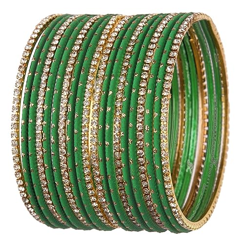Efulgenz Indian Bangles for Women Indian Bangle Set Rhinestone CZ Plain Metal Bracelet Bangle Jewelry for Women