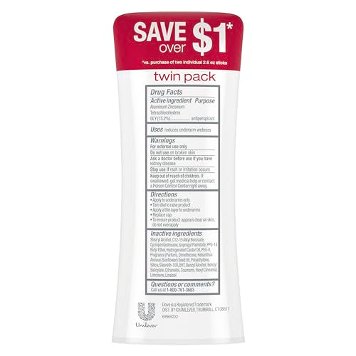 Dove Advanced Care Antiperspirant Deodorant Stick Revive Twin Pack to help skin barrier repair after shaving by boosting skin's ceramide levels 72 hour odor control and all-day sweat protection 2.6 oz