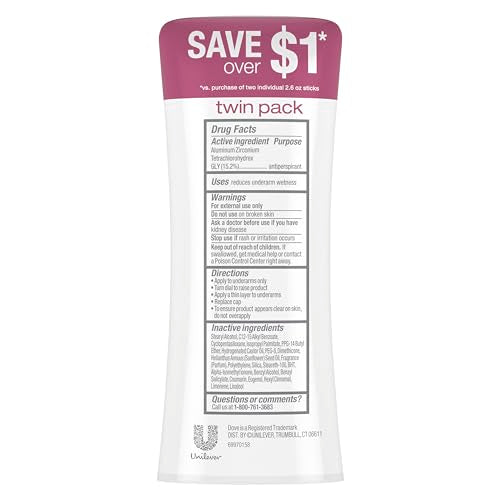 Dove Advanced Care Antiperspirant Deodorant Stick Caring Coconut Twin Pack for helping your skin barrier repair after shaving 2.6 oz