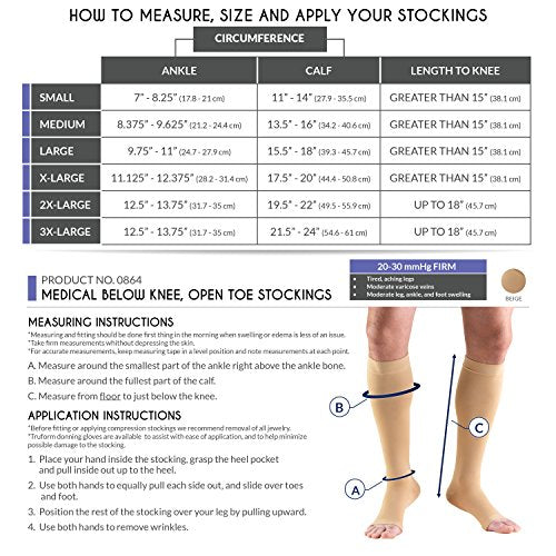 Truform 20-30 mmHg Compression Stockings for Men and Women, Knee High Length, Dot Top, Closed Toe, Beige