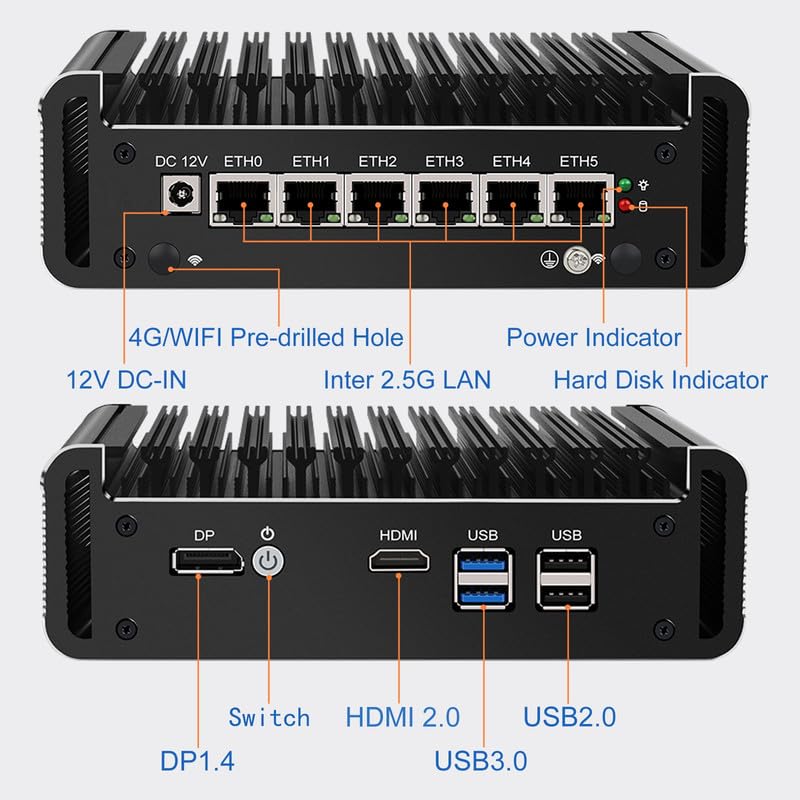 6 Ports Firewall Micro Appliance, Firewall Mini PC Inter Celeron N5105 Quad Care Processor Router PC, Inter i226 NIC AES-NI VPN, NO RAM NO SSD