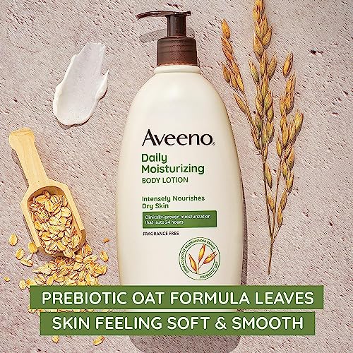 Aveeno Daily Moisturizer, Body Lotion, For Dry Skin, Prebiotic Oat Fragrance Free, 18 fl. oz, Pack of 1