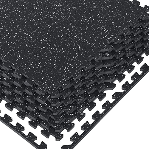 1/2inch Thick 48 Sq Ft Rubber Top High Density EVA Foam Exercise Gym Mats 12 Pcs - Interlocking Puzzle Floor Tiles for Home Gym Heavy Workout Equipment Flooring - 24 x 24in Tile, Black&Grey