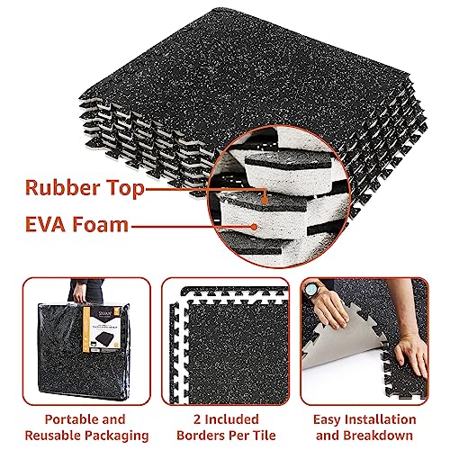 Sivan Fitness 1/2" Thick Rubber Top High-Density EVA Foam Gym Flooring for Home Gym - 48 Sq Ft Exercise Mat Tiles for Workout, Yoga, MMA, Heavy Exercise Equipment Mat - 12 Interlocking Gym Floor Mat