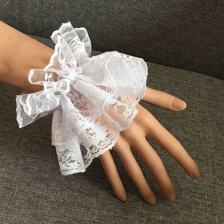 AUOCATTAIL Lolita Lace Gloves White Hand Sleeve Sexy Lace Elastic Bracelet for Halloween, Wedding, Tea Party, Masquerade, Nightclub