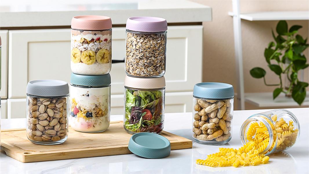 NETANY 3-pack 16oz Glass jars with Airtight Lids, Overnight Oats Containers with Lids, Wide mouth Mason Salad jars, Glass Food Storage Containers for Snacks Yogurt Spice Sugar